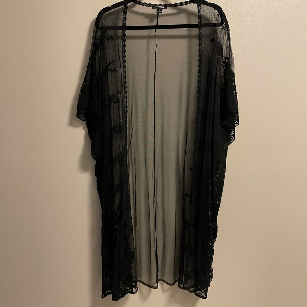 Women’s Black Mesh with Lace Kimono